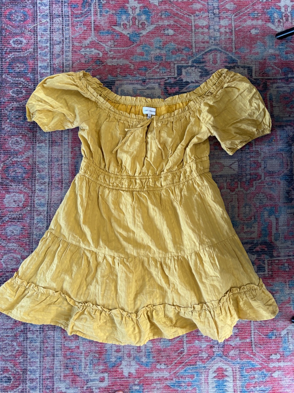 Lost + Wander Mustard Yellow Off-Shoulder Mini Dress